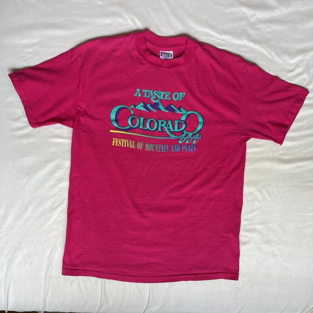 VTG T Shirt L Single Stitch Colorado Pink  Festival Mountain & Plain USA Made